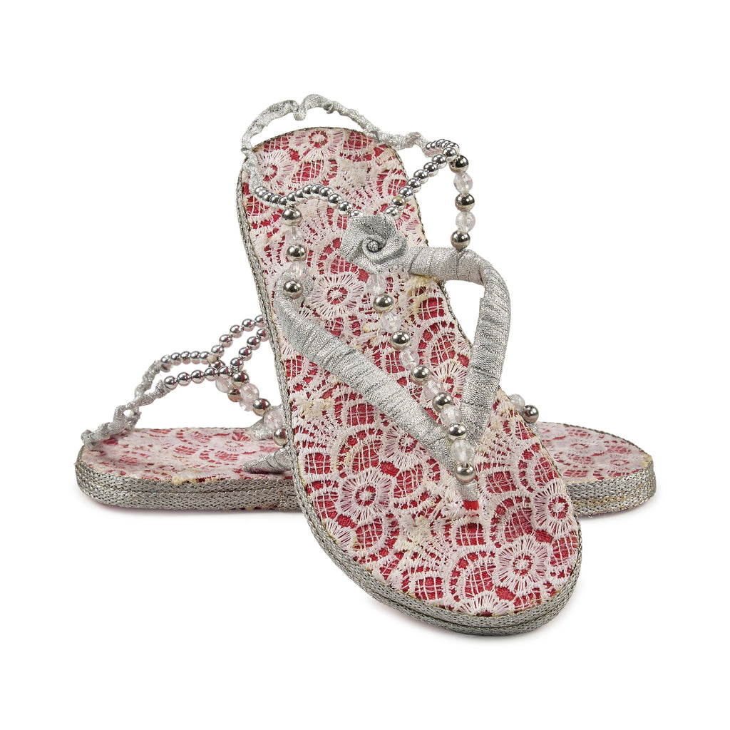 Scarlet Lace Pearl Handcrafted Slippers
