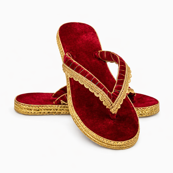 Royal Ruby Velvet Handcrafted Sandals