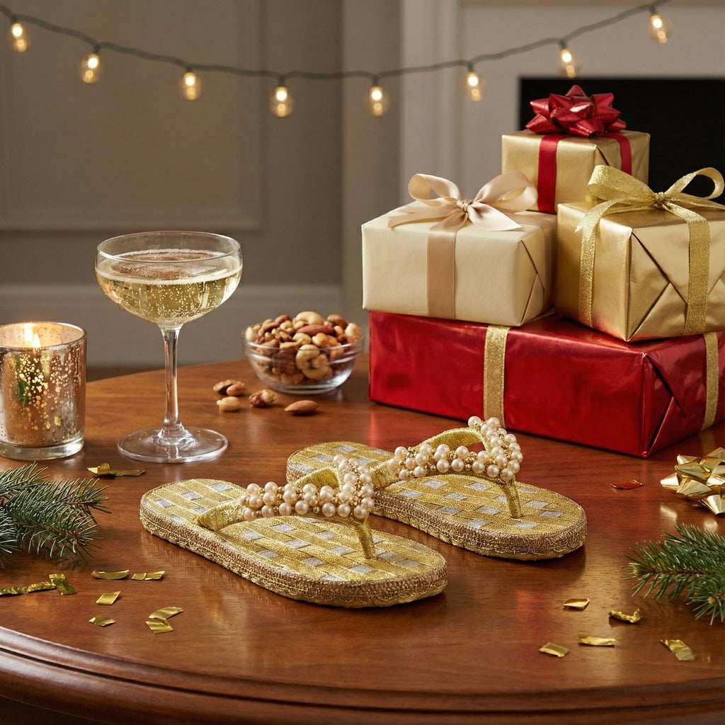 Aurora Gold Pearl Handcrafted Slippers