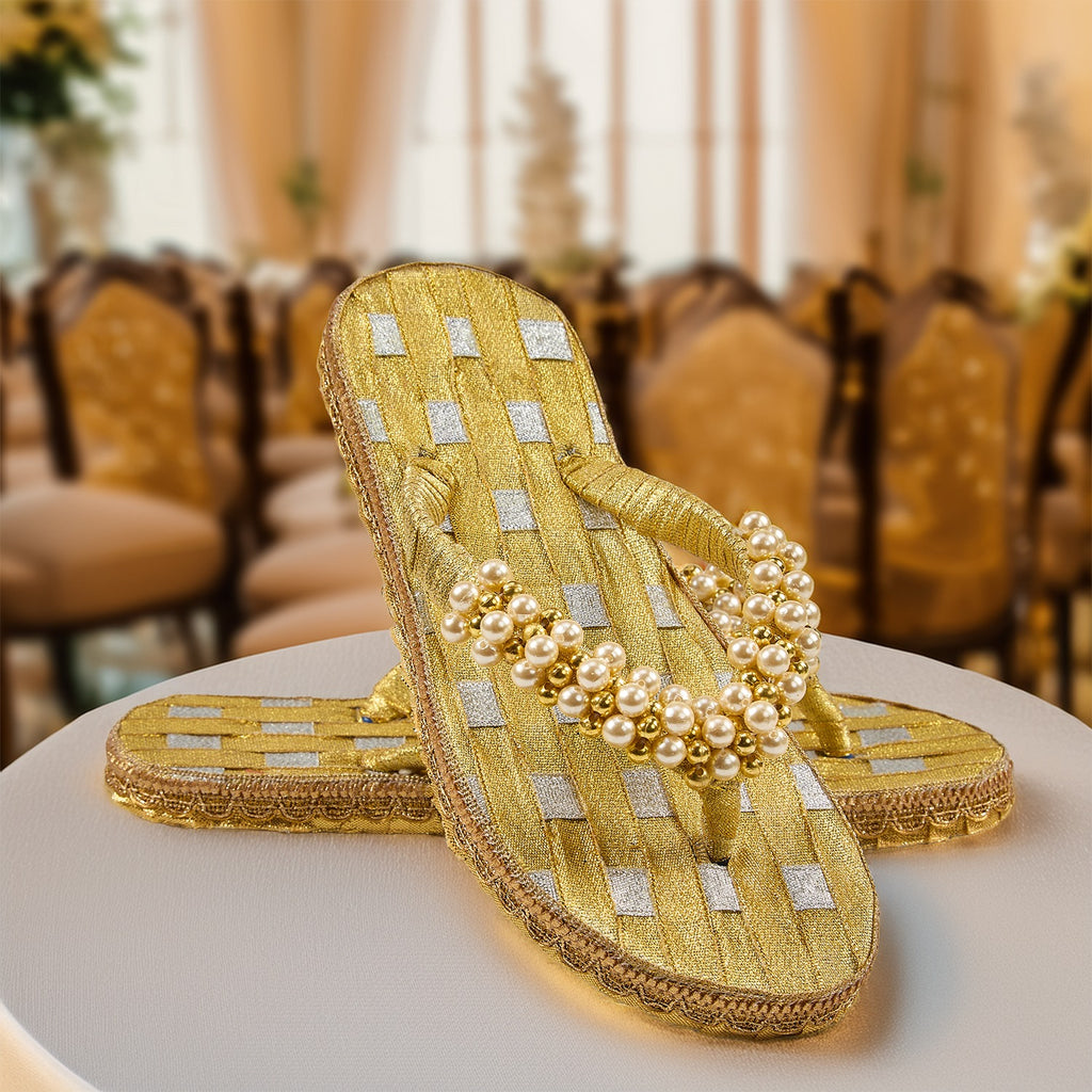 Aurora Gold Pearl Handcrafted Slippers