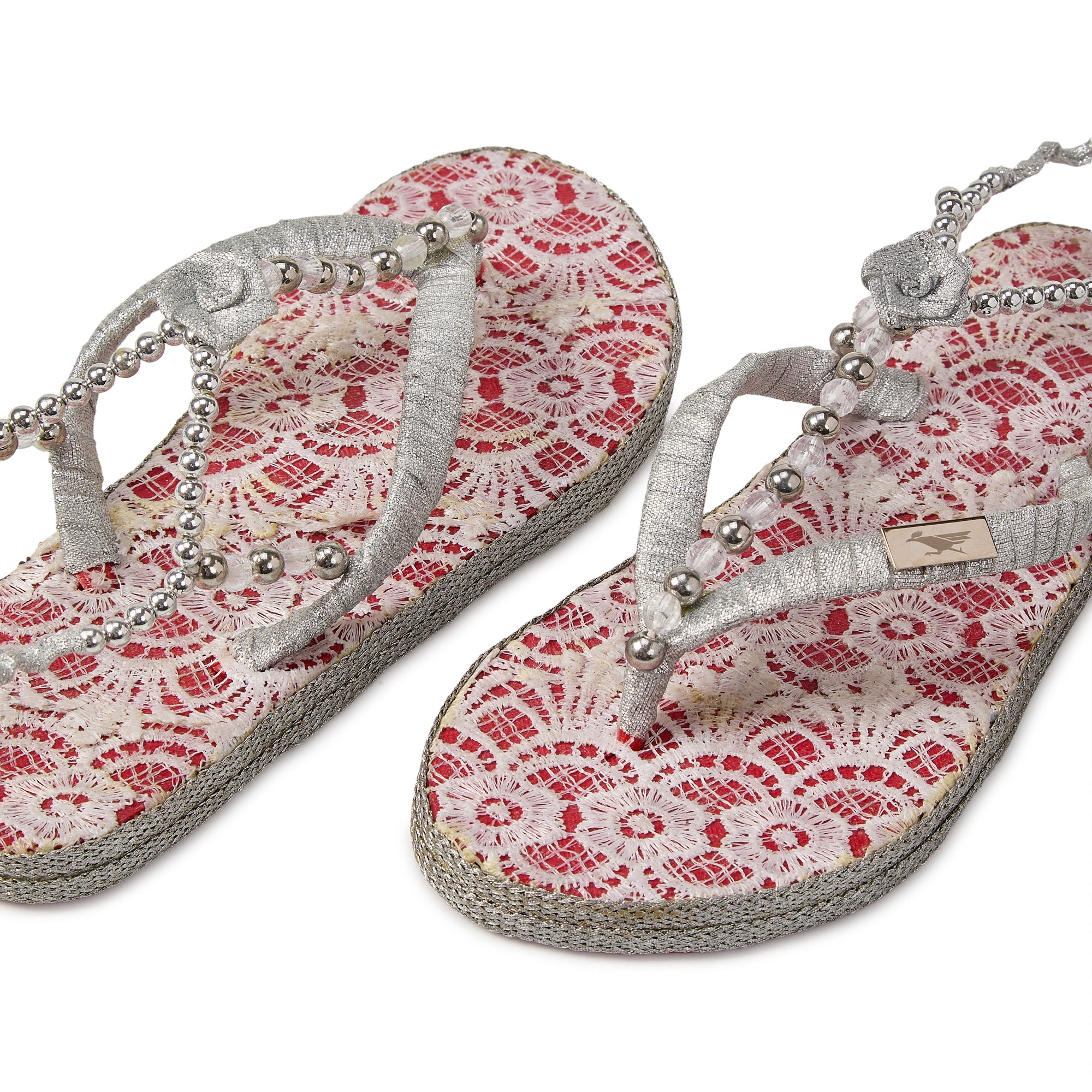 Scarlet Lace Pearl Handcrafted Slippers