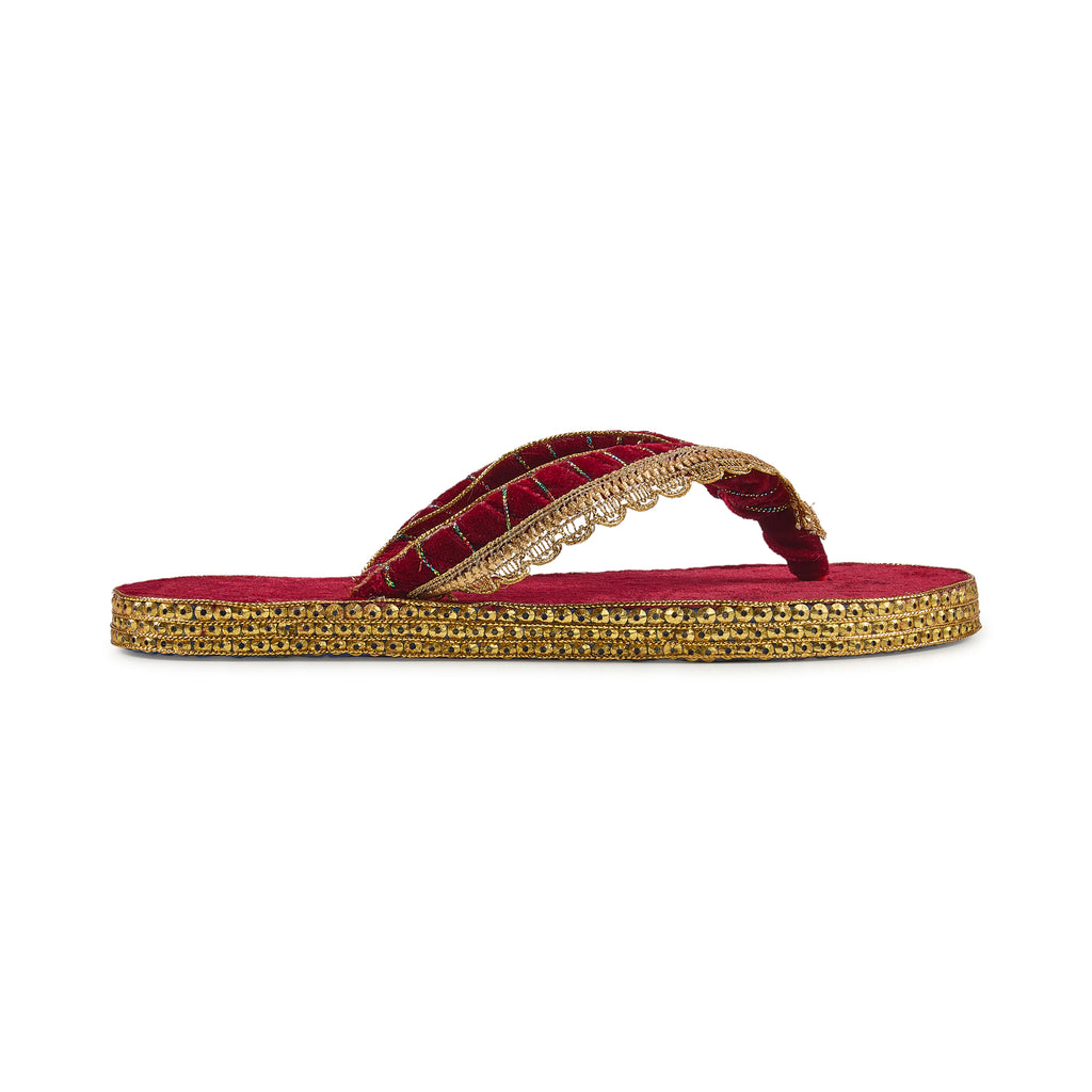 Royal Ruby Velvet Handcrafted Slippers
