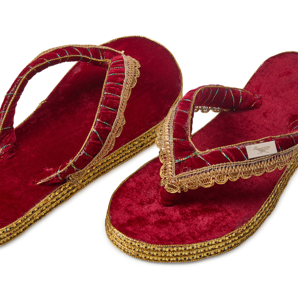 Royal Ruby Velvet Handcrafted Slippers