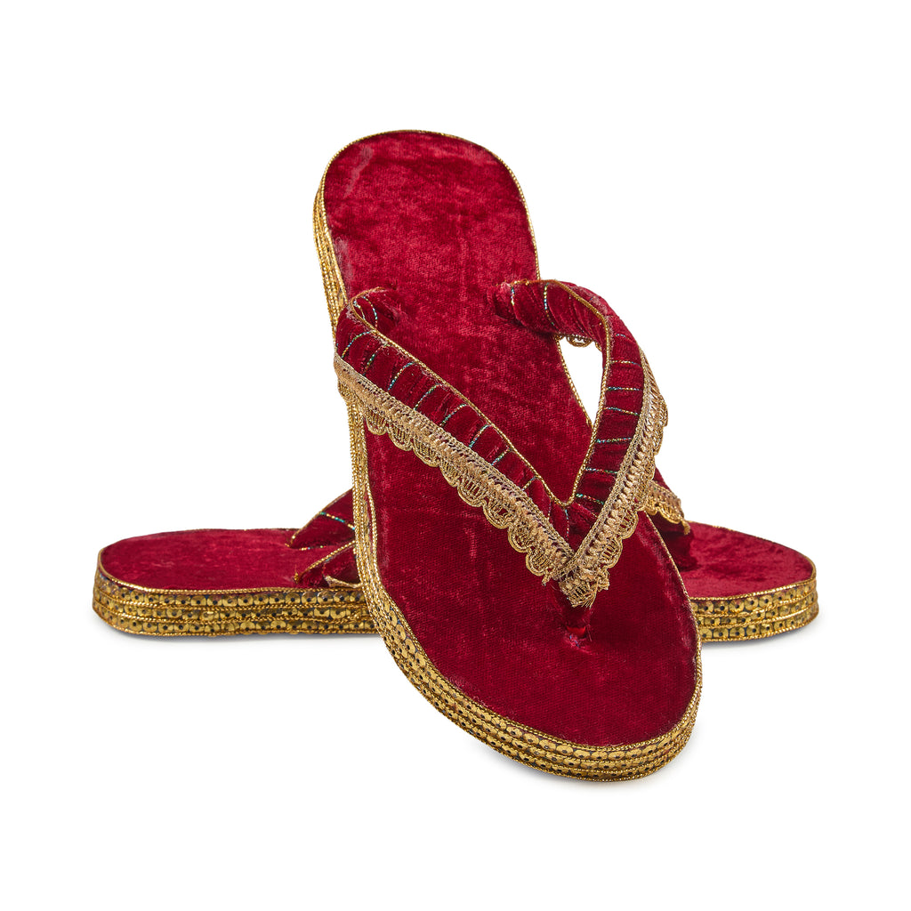 Royal Ruby Velvet Handcrafted Slippers
