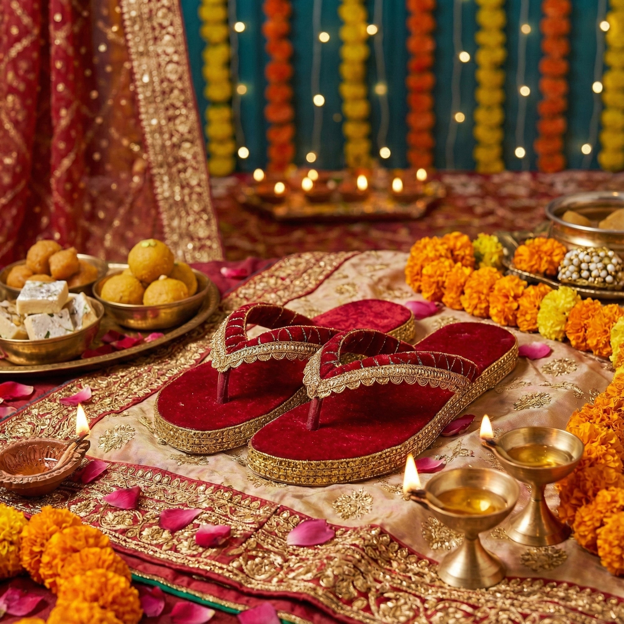 Royal Ruby Velvet Handcrafted Slippers