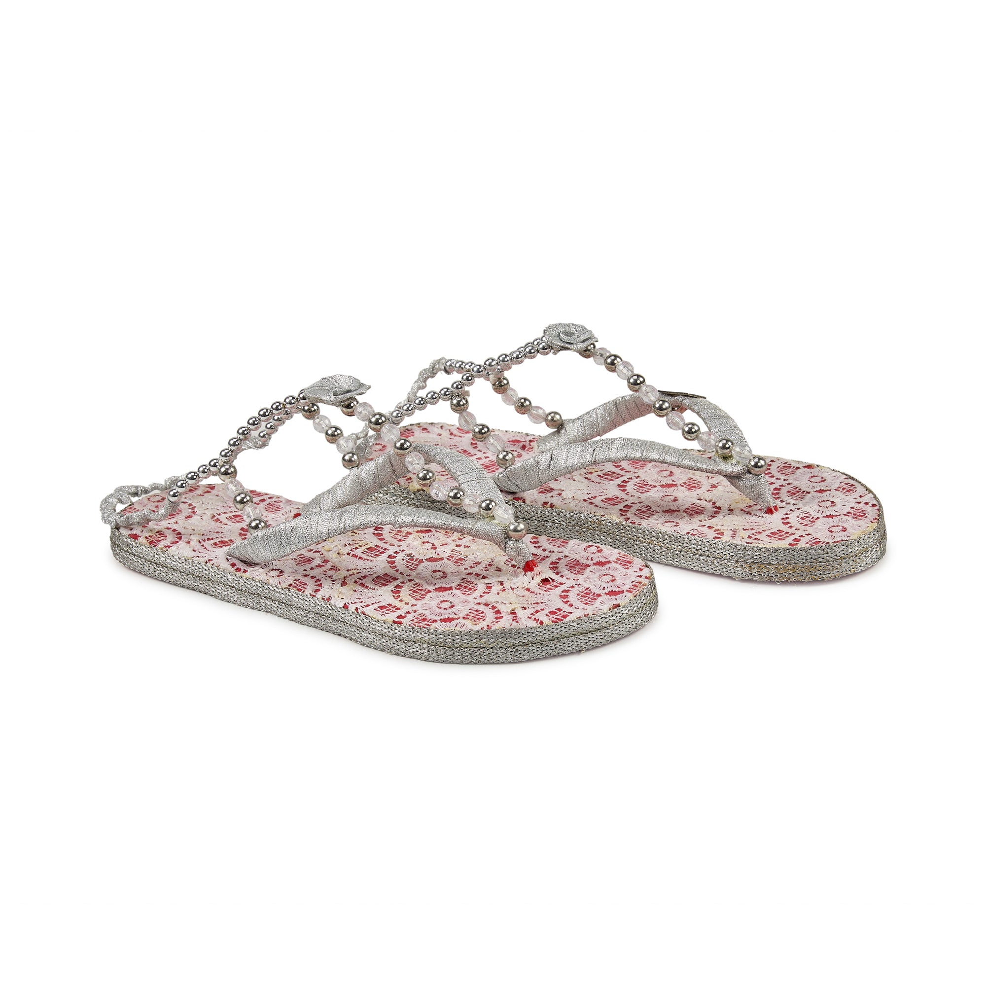 Scarlet Lace Pearl Handcrafted Slippers